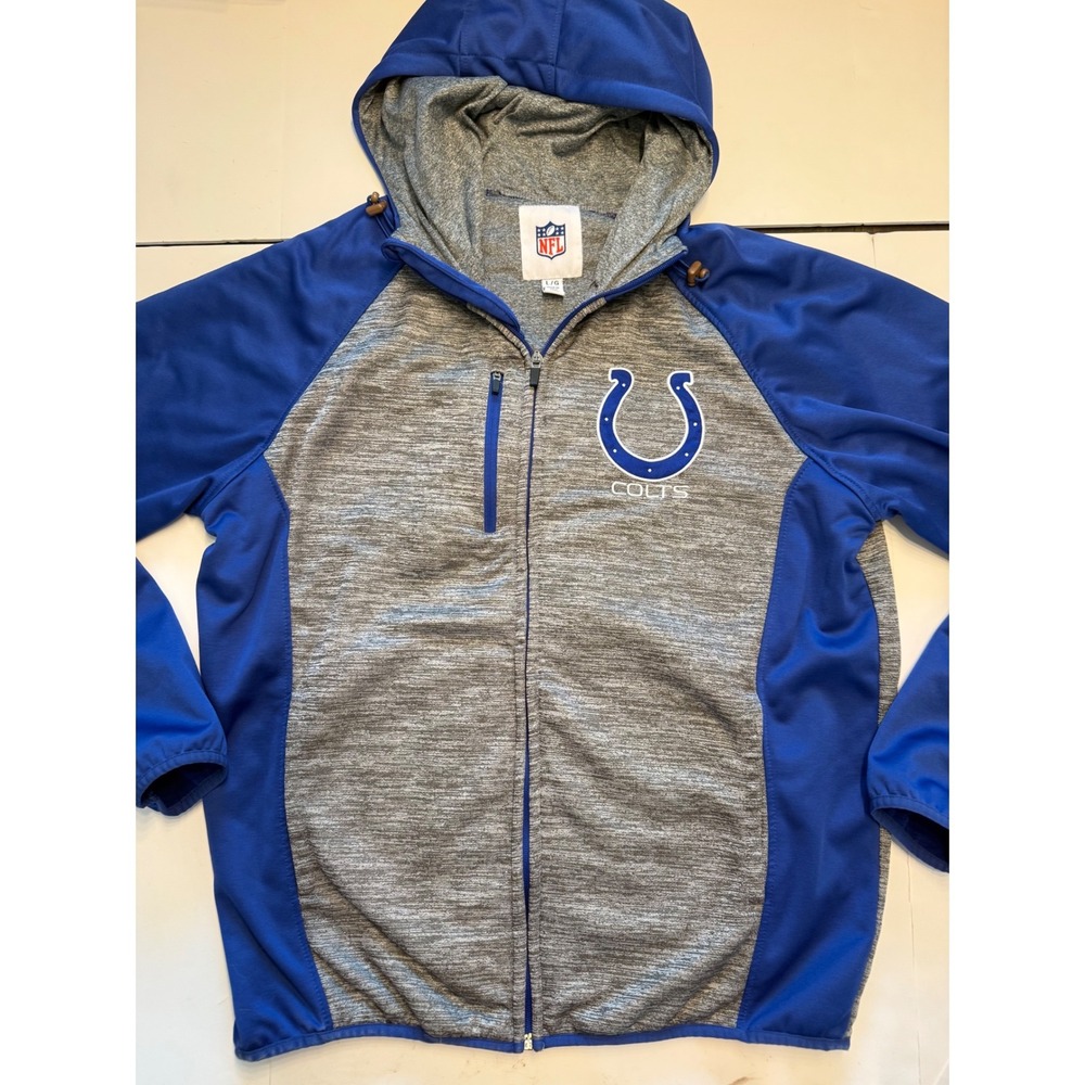 NFL Indianapolis Colts Mens Large Full Zip Hoodie Grey Blue Jacket Performance
